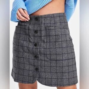 Madewell Wool Button Front Mini Skirt Gray Windowpane Womens 00